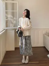 新中式風刺繍ベストとフラワープリントスカートのハイネックトップス【春秋用・デザインセットアップ対応】