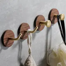 無穴あけの強力粘着フック【黒胡桃木製・真鍮デザイン・玄関・衣類掛け用】