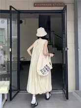 ゆったりデザインのバンド付きノースリーブワンピース【夏用・花苞シルエット・ロング】（セットアップ対応）