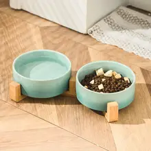 陶製ペットボウル【猫用・犬用・防倒設計・高脚タイプ・カラフル】