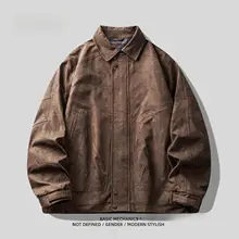 重厚なオークブラウンのビンテージワークジャケット【メンズ・ゆったりフィット・翻 collar】