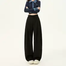 ブラック ワイドレッグスーツパンツ【フィット・カジュアル・美脚効果】（セットアップ対応）