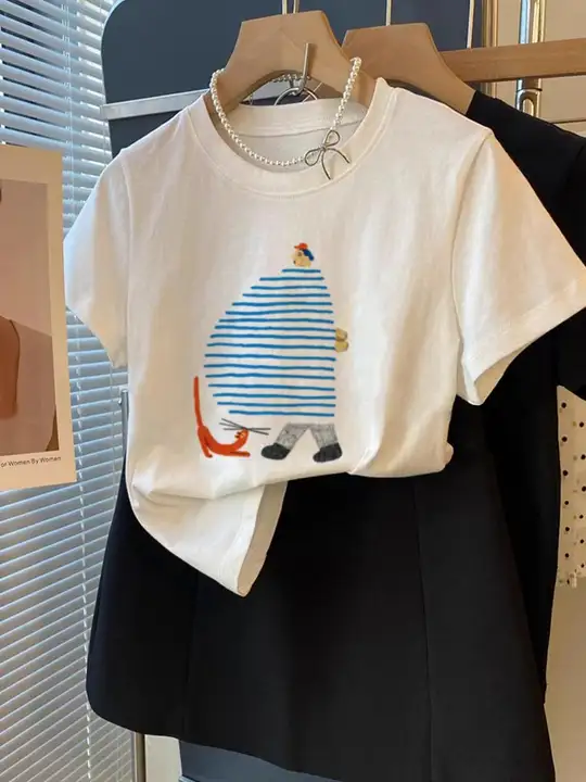かわいいキャラクター柄のTシャツ【夏用・コットン100%・ゆったりフィット・女性用】