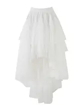 前短後長不規則デザインのウエストゴム パフスカート【エアリーメッシュ・白・Aライン】（セットアップ対応）