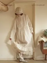 レトロ文芸風 花柄レース付き長袖ワンピース【春用・重ね着スタイル・ゆったりシルエット】