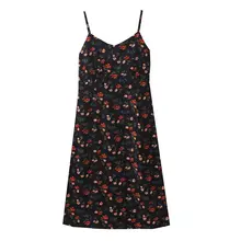 レトロデザインの高腰コーデュロイキャミソールワンピース【小花柄・中長丈・秋冬用】（セットアップ対応）
