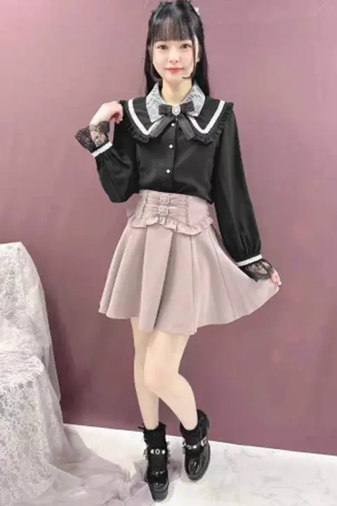 リボン付きチュール素材のフレアミニスカート【可愛いデザイン・二重リボン】