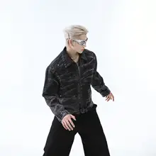 アメリカンヴィンテージ ウォッシュドデニムジャケット メンズ 高街カジュアル コント ラストデザインアウトフィット