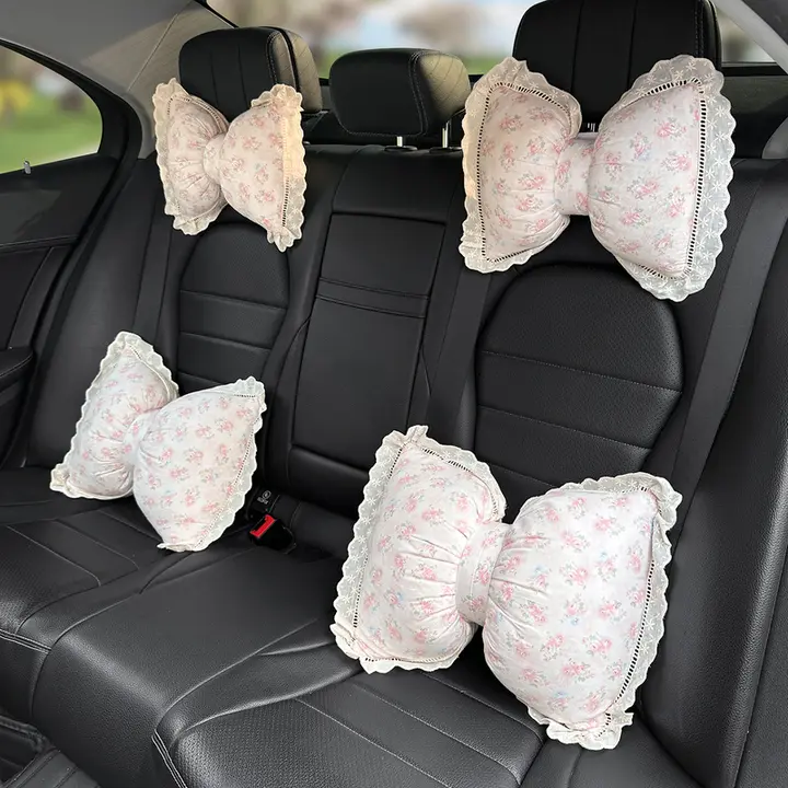 かわいいデザインの車用ヘッドレストクッション【ネックサポート・腰用クッション・車内用】（セットアップ対応）