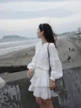 波嬉風の少女感溢れる甘美な刺繍シャツと短裙【休暇・旅行用・写真撮影対応】（セットアップ対応）