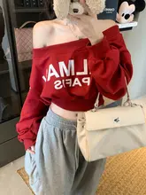 デザイン性あり！アシンメトリー肩のルーズフィット長袖トレーナー【プリント・カジュアル】