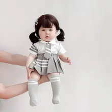 ロンパース 2点セット キッズ ガールズ 半袖 プリーツスカート付き 学園風 夏
