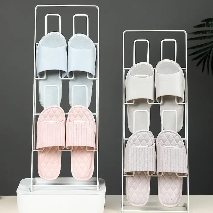 浴室用スリッパラック【穴あけ不要・多層縦型・アイアン製】