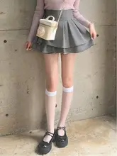 高腰ショートスカート【千鳥格子・後ろファスナー・マカロンカラー・脚長効果】