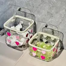 愛心デザインの透明収納ボックス【圧縮式・デスク上用・トイレ収納】