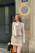 セットアップ レディース ウール ジャケット Aライン ミニスカート ヴィンテージ プレピースタイル ブラウン系