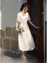 XWI エレガントな立体刺繍の夏用ワンピース【ウエスト絞り・天絲素材・ホワイト】