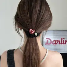 レトロなワインレッドと黒のヘアゴム【上質なデザイン・高級感のあるヘアアクセサリー】