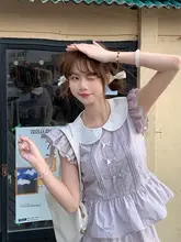 夏にぴったり！芋泥気泡デザインの半袖トップスとフレアスカート【淡い紫色・セットアップ対応】