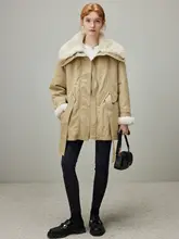 極上の柔らかさのフェイクムートン マウンテンパーカー【女性用・中長丈・フィット・防寒・フラップカラー】