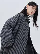 ポロ襟ボタン付きマキシチェックコート【レディース・長袖・春秋用・ゆったりフィット】