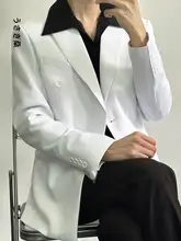 白色のダブルブレストジャケット【韓国風・スタイリッシュ・青少年用】