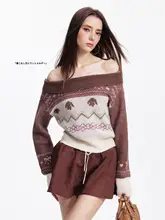 した着心地！露肩ニットカーディガン【秋用・フェアアイル風・配色デザイン】