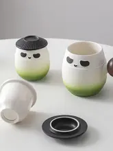 JOJO'S L. PD. 陶器製パンダマグカップ【フィルター付き・水分離・蓋付き】