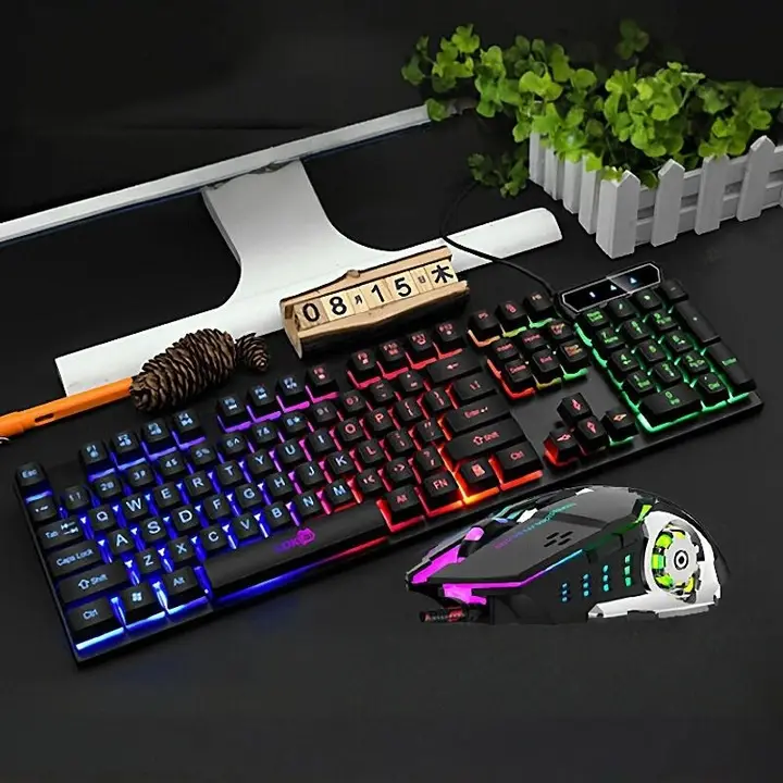 USB接続 光る ゲーミングキーボード＆マウスセット【メカニカルタッチ・透光デザイン・ビジネス・家庭用】