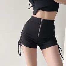 ハイウエスト ストリング ショートパンツ 女性 夏 弾性 ジッパー カジュアル タイト