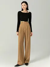 洗えるストレッチウールテーパードパンツ【高腰・ワイドレッグ・レディース】