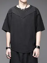 Tシャツ 半袖 メンズ バットスリーブ パッチワーク 防シワ加工 ルーズ 解構デザイン ダーク系