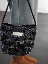 バケットバッグ レディース キャンバス スパンコール ブルー 大容量 ショルダー 通勤 きれいめ 着回し 上品