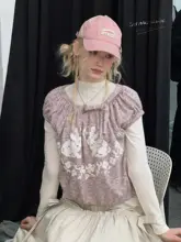 春夏デザインのウサギプリントニットTシャツ【ドロップショルダー・短袖】