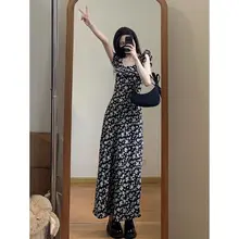 高身長向けロングワンピース【ウエストデザイン・フラワープリント・マキシ丈】（セットアップ対応）
