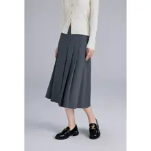 春夏用グレーのプリーツスカート【女性用・上品デザイン】（セットアップ対応）