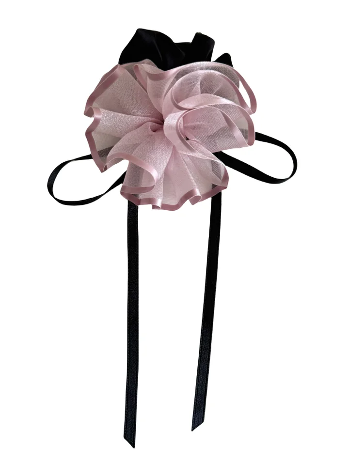 オーガンザ製 バラの花髪飾り【リボン付き・ヘアバンド・華やか】