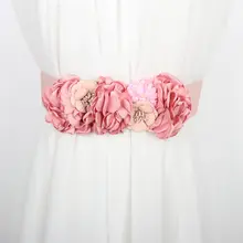 幅広エラスティックウエストバンド【ピンク・手作り小花・夏用スカートのアクセサリー】