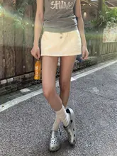 ホワイト Aライン デニムスカート【レディース・フィット感抜群・コットン製・ミニ丈】