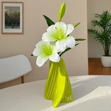 高級感溢れる陶製花瓶入りフェイクユリフラワー【インテリア装飾・リビング用】