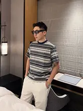 シンプルなデザイン！藏青のストライプTシャツ【半袖・メンズ・カジュアル】