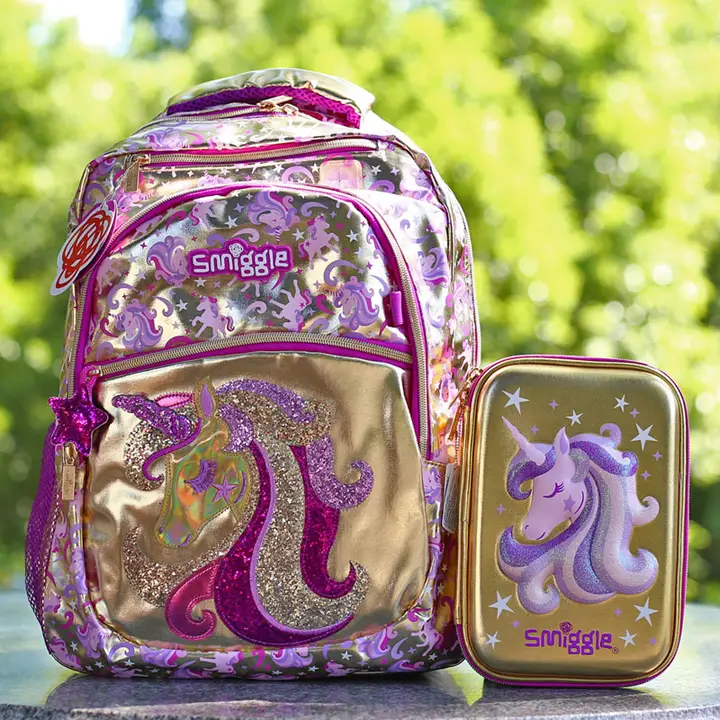 Smiggle 女子用学生向けリュックサック・デクラスパック・ペンケース付き・ユニコーンデザインギフトセット