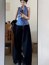 クラシックデザインのストレートデニムパンツ【レディース・ワイドレッグ・フィット】