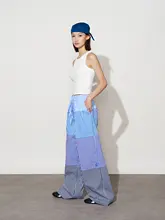 グラデーションチェック柄切替長パンツ