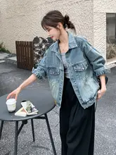 ヴィンテージ風デザインの小柄向けデニムジャケット【甘くクールな印象・学院スタイル・秋用】（セットアップ対応）