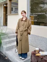 コーヒー色の切り替えデザイン中長丈ダウンコート【ウエストシェイプ・冬用・フレンチレトロ】