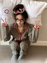 春の新作 バイカラー格子柄パジャマ【女性用・・ゆったりフィット】（セットアップ対応）