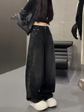 大きいサイズのデザインデニムパンツ【春夏用・薄手・ワイドレッグ・ストレート】（セットアップ対応）