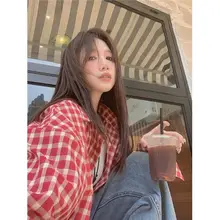 大きいサイズ 赤いチェック柄 長袖 UVカットシャツ【カジュアル・レディース・春夏用】