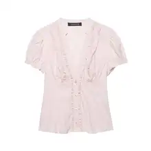 デザイン性のあるバブルスリーブ装飾シャツ【女性用・重ね着スタイル】